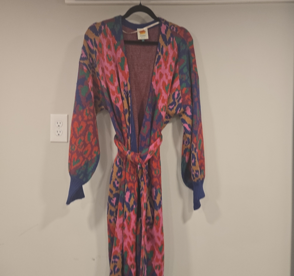 FARM Rio Multicolor Pink Blue Green Long Knit Cardigan